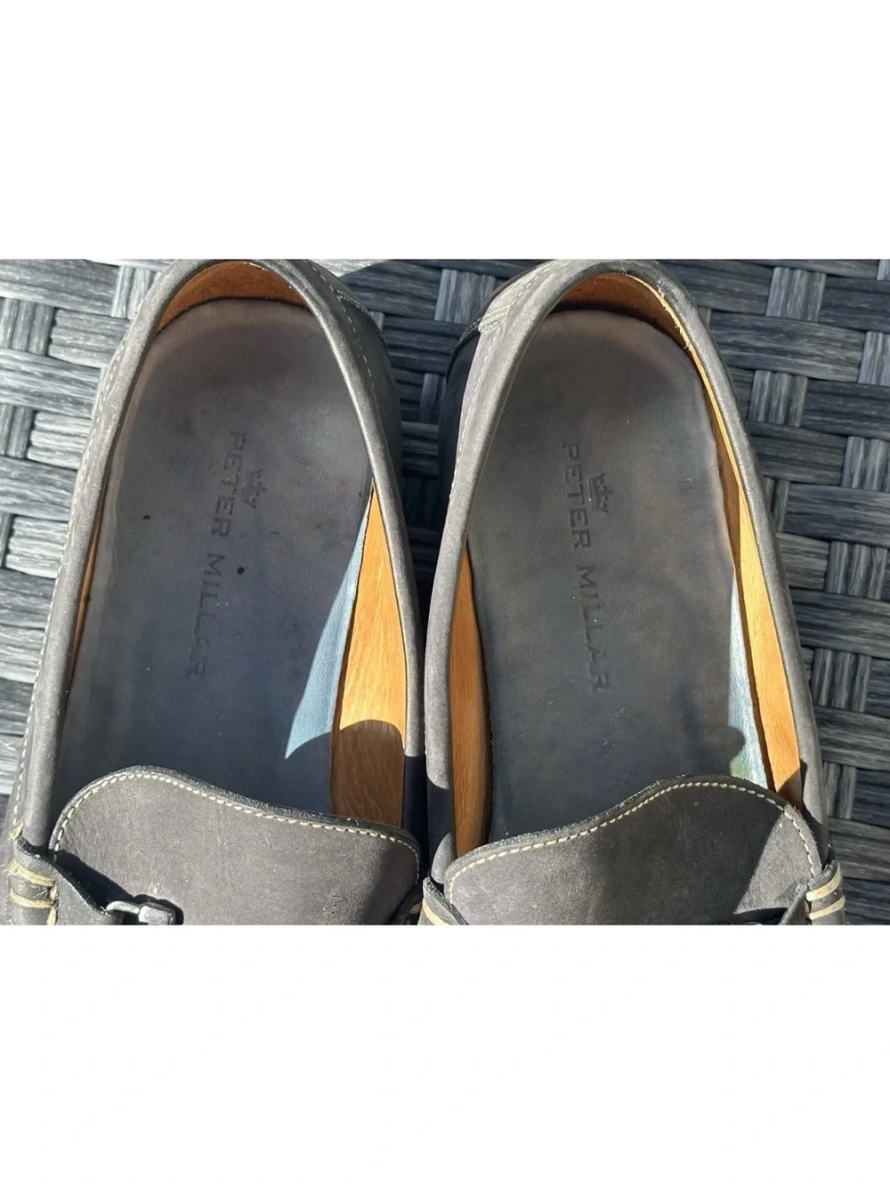 Peter Millar Mens Horse Bit Leather Loafers Gray Driving Shoes Slip On Size 10